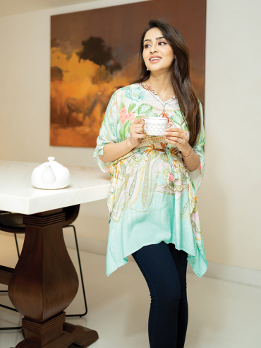 The Boozy Button Ena Blue Cotton Silk Short Kaftan