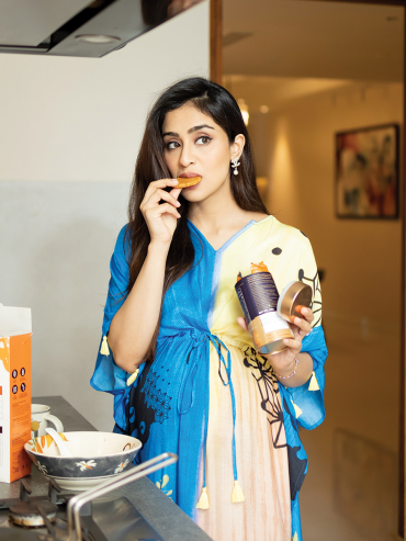 The Boozy Button Qala Blue Cotton Silk Short Kaftan