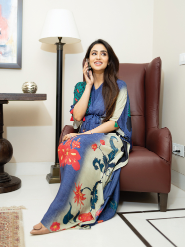 The Boozy Button Mere Blue Cotton Silk Short Kaftan