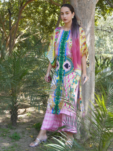 The Boozy Button Spade Pink Cotton Silk Kaftan Pant Plus Size