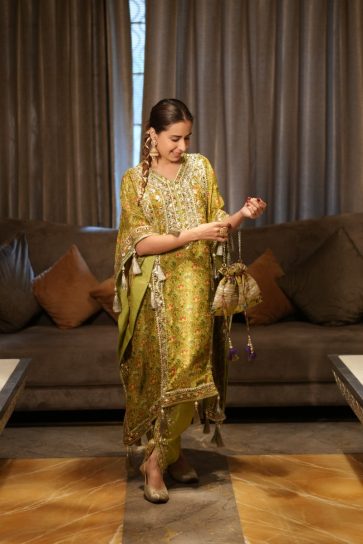 The Boozy Button Sajni Re Green Brocade Silk Kaftan Salwar