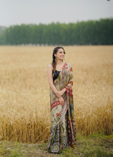The Boozy Button Sadqay Tumhare Grey Satin Silk Saree