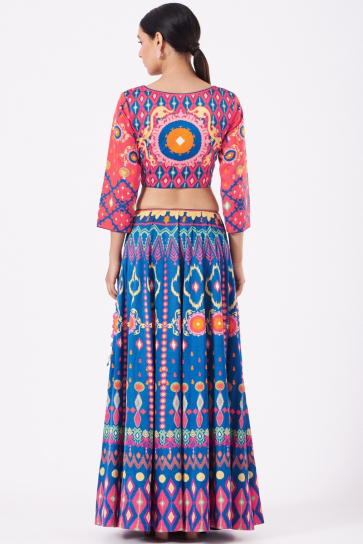 The Boozy Button Blue Satin Silk Lehenga Set