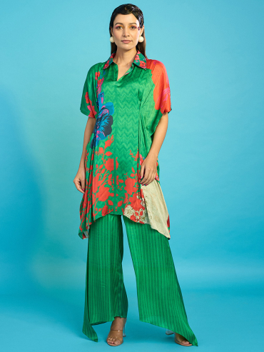 The Boozy Button Tere Bin Dusky Green Cotton Silk Kaftan Pant