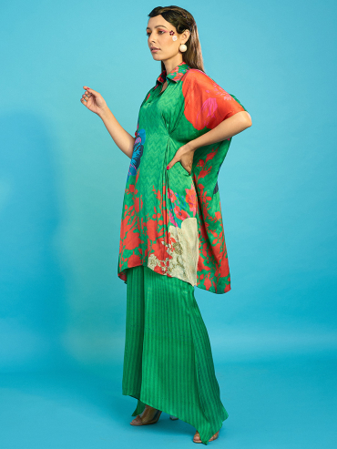 The Boozy Button Tere Bin Dusky Green Cotton Silk Kaftan Pant
