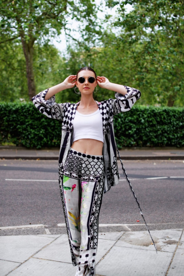 The Boozy Button London Black Cotton Silk Robe Pant Co Ord Set