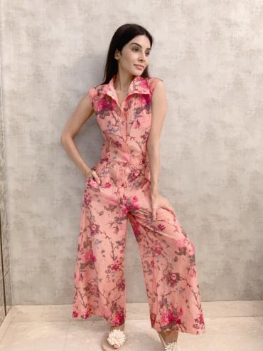 A-line printed 3 piece maxi jumpsuit dresses with shrug and plazo-sieuthinhanong.vn