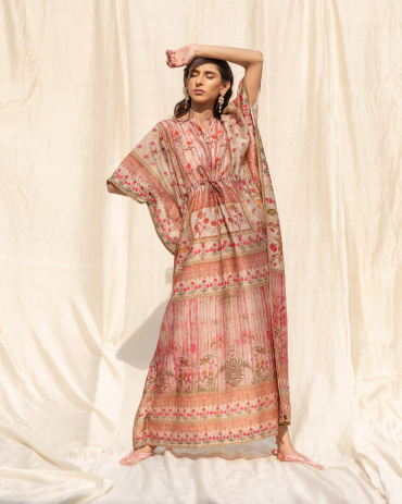 Deep Pink Cotton Printed Kaftan